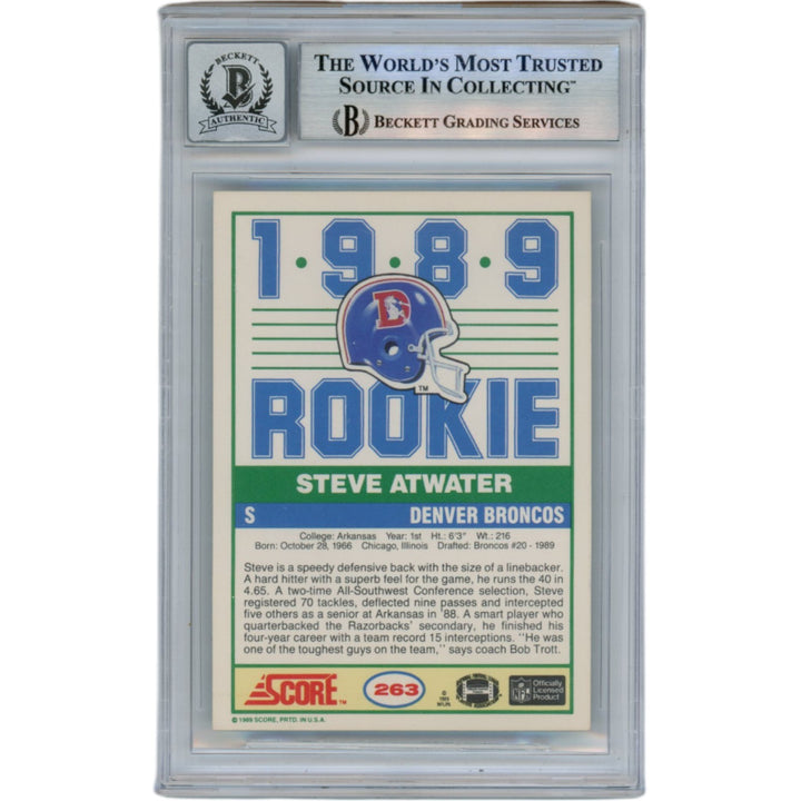 Steve Atwater Signed 1989 Score #263 Slab Trading Card HOF 10 Auto Beckett 49060
