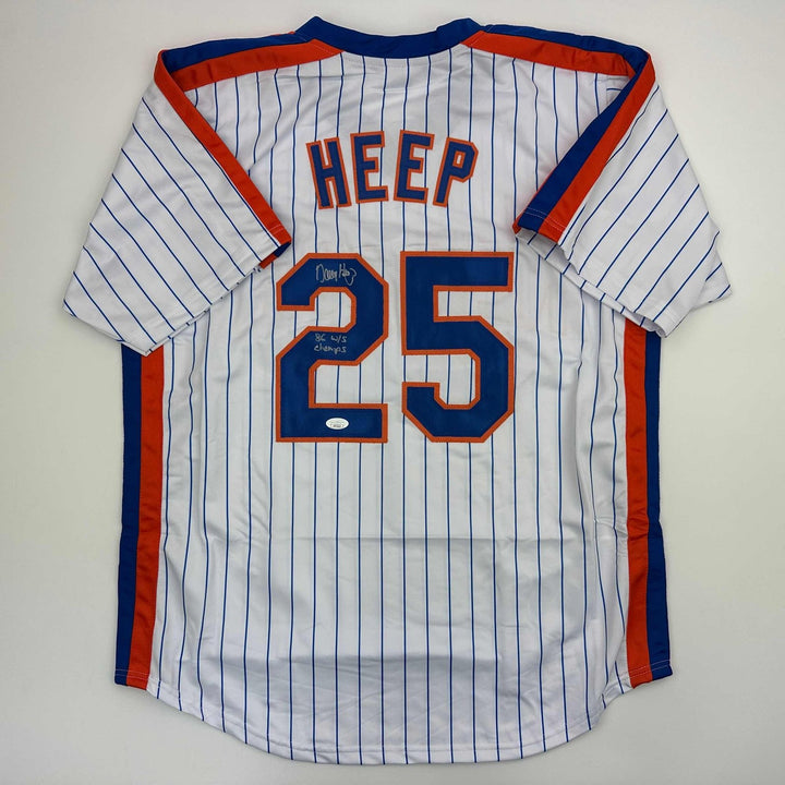Signed Danny Heep 86 WS Champs New York Pinstripe Jersey JSA COA