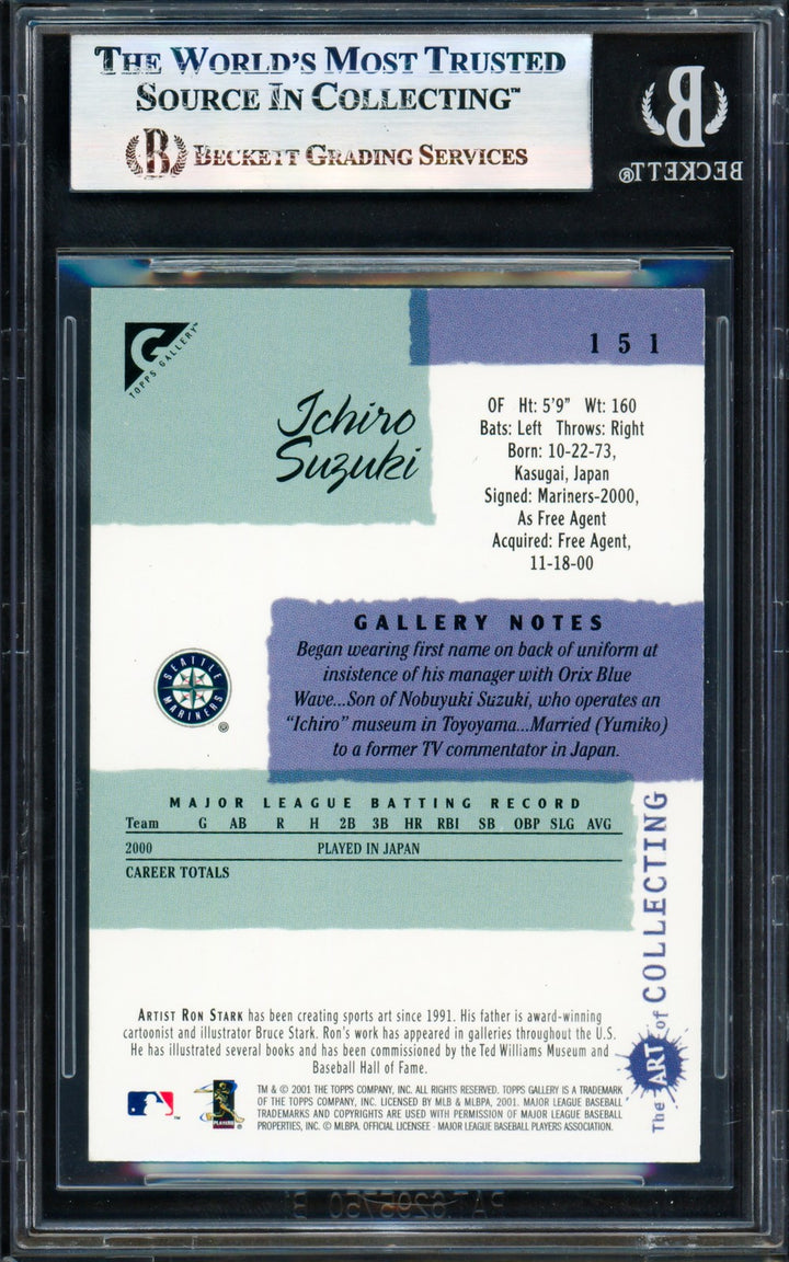 Ichiro Suzuki Auto 2001 Topps Gallery English RC 151 Mariners Beckett #17830407