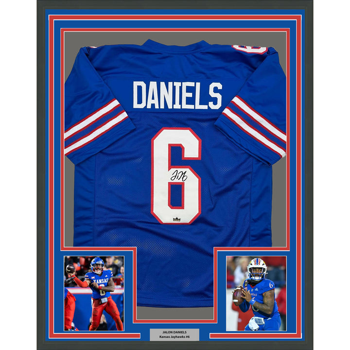 Framed Facsimile Autographed Jalon Daniels 35x39 Blue Reprint Laser Auto Jersey