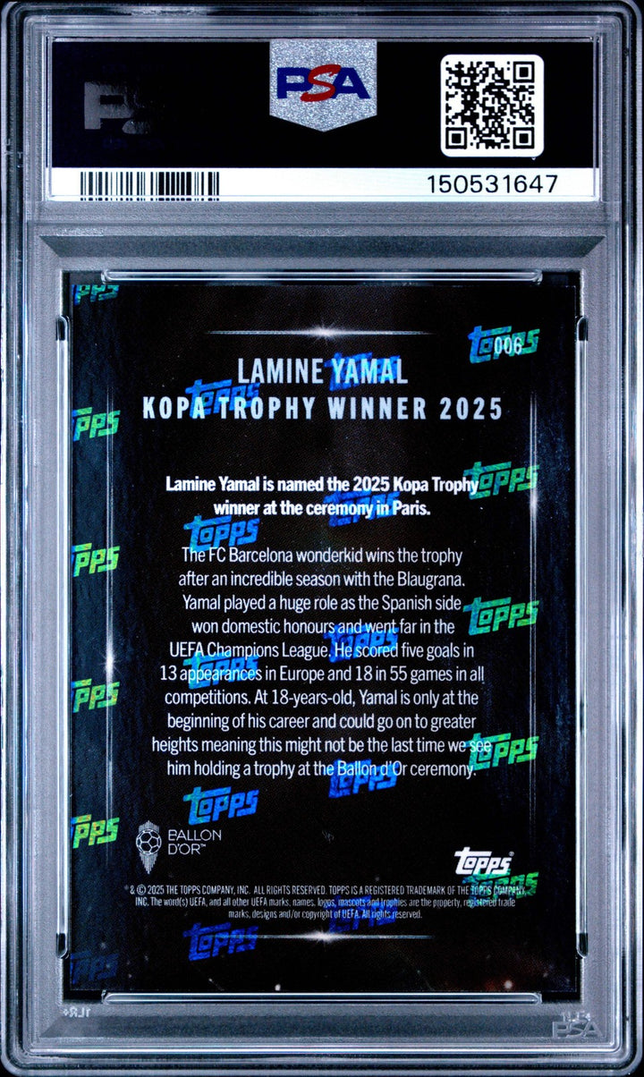 Graded 2025 Topps Now Ballon d'Or Lamine Yamal #6 Soccer Card PSA 10 Gem Mint