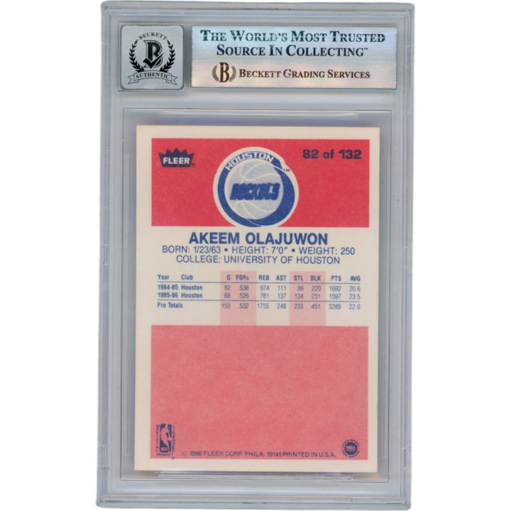 Hakeem Olajuwon Autographed 1986 Fleer #82 Slabbed Trading Card Beckett 50660