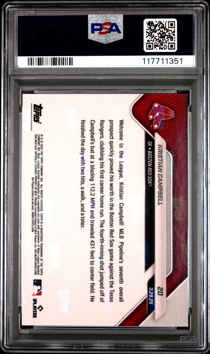 Graded 2025 Topps Now Kristian Campbell #20 Orange /25 RC Card PSA 10