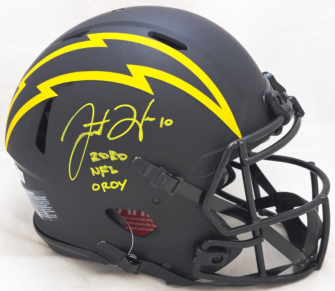 Justin Herbert Auto Chargers Eclipse Black Full Size Auth Speed Helmet ROY BAS
