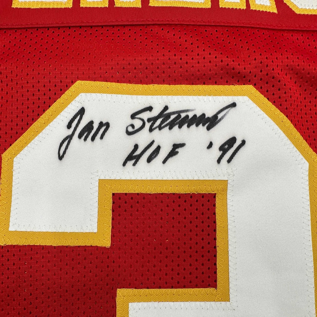 Autographed/Signed Jan Stenerud HOF 91 Kansas City Red Jersey JSA COA