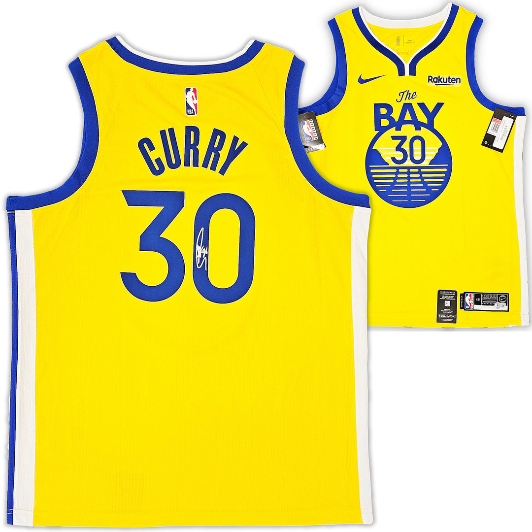Warriors Stephen Curry Signed Yellow Nike Swingman Jersey Size 48 Beckett