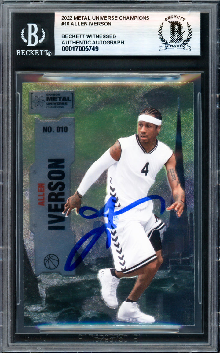 Allen Iverson Signed 2022 Metal Universe Champions Card 10 76ers Beckett Wit