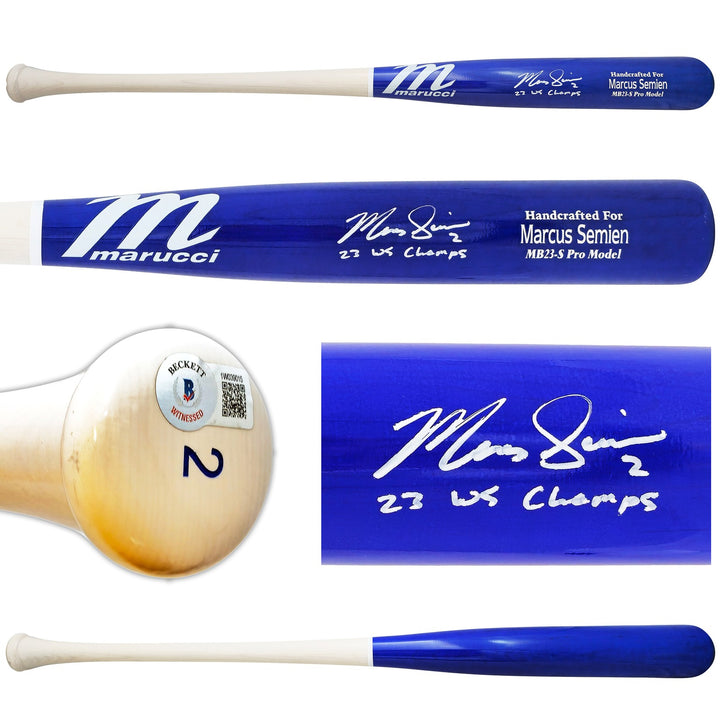 Marcus Semien Auto Blue Marucci Player Model Bat Rangers 23 WS Champ Beckett