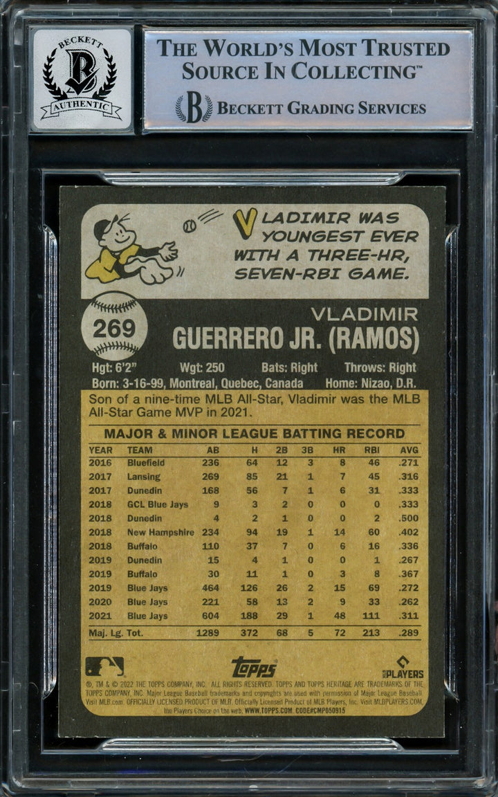 Vladimir Guerrero Jr. Signed 2022 Topps Heritage Card #269 Toronto Blue Jays