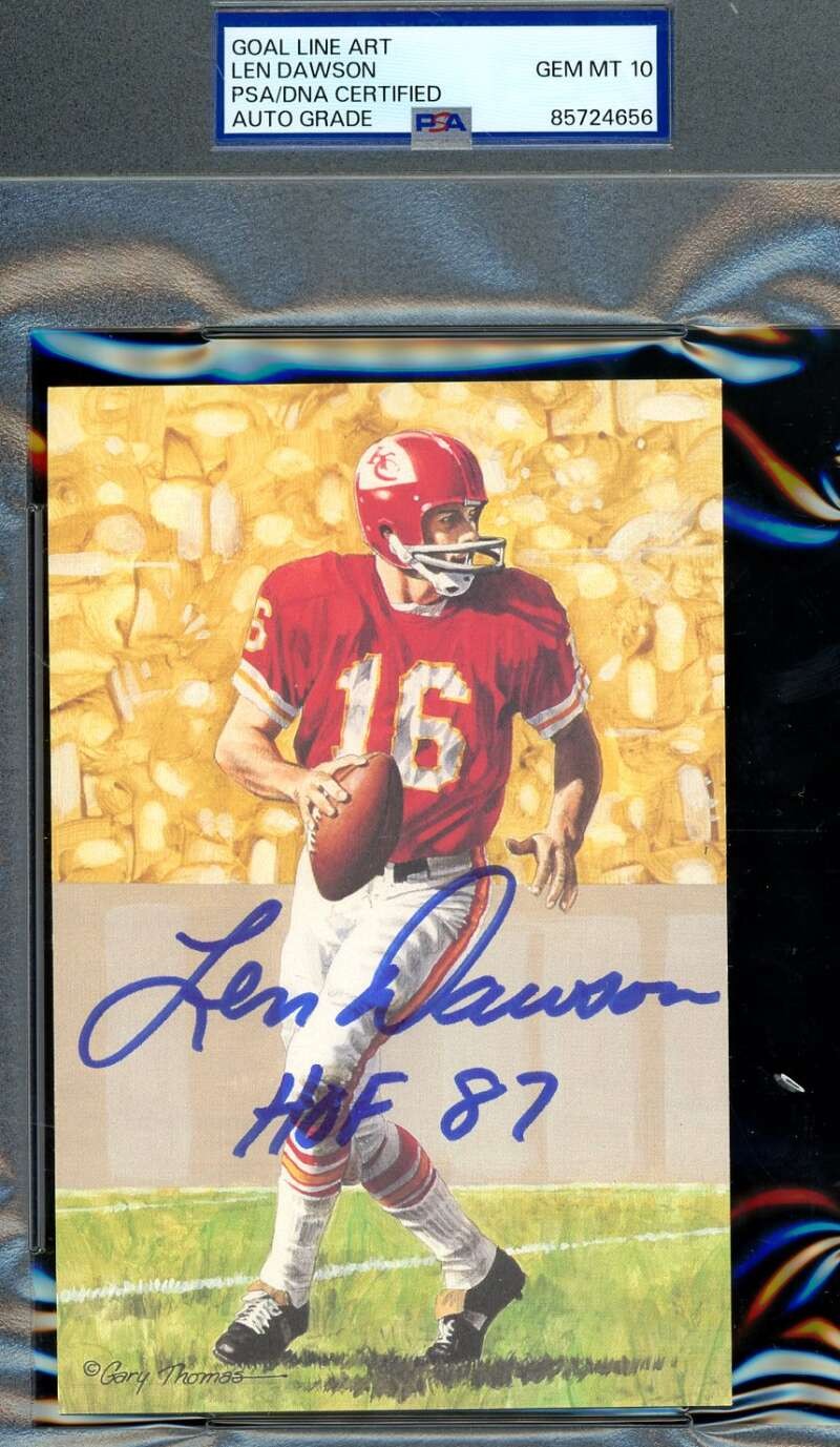 Len Dawson Gem Mint 10 PSA DNA Signed Goal Line Art Card GLAC Autograph HOF 87