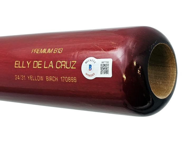 Elly De La Cruz Auto Red B45 Player Model Bat Reds MLB Debut 6/6/23 Beckett Wit