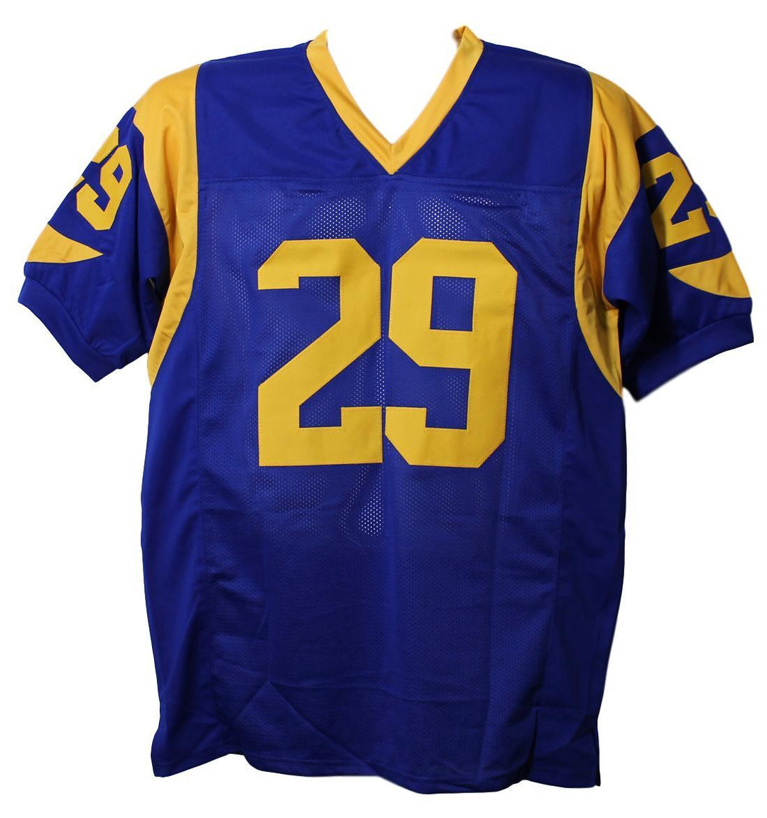 Eric Dickerson Autographed/Signed Pro Style Blue TB Jersey Beckett 21896