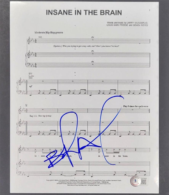 B-Real signed Insane In The Membrane 8.5x11 Song Music Sheet photo ~ Beckett BAS