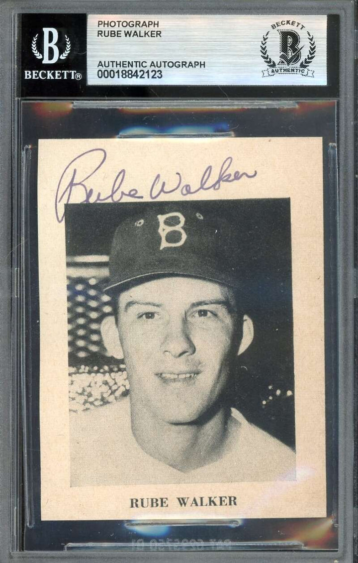 Rube Walker Beckett BAS Signed 3x3 Photo 1953 Autograph