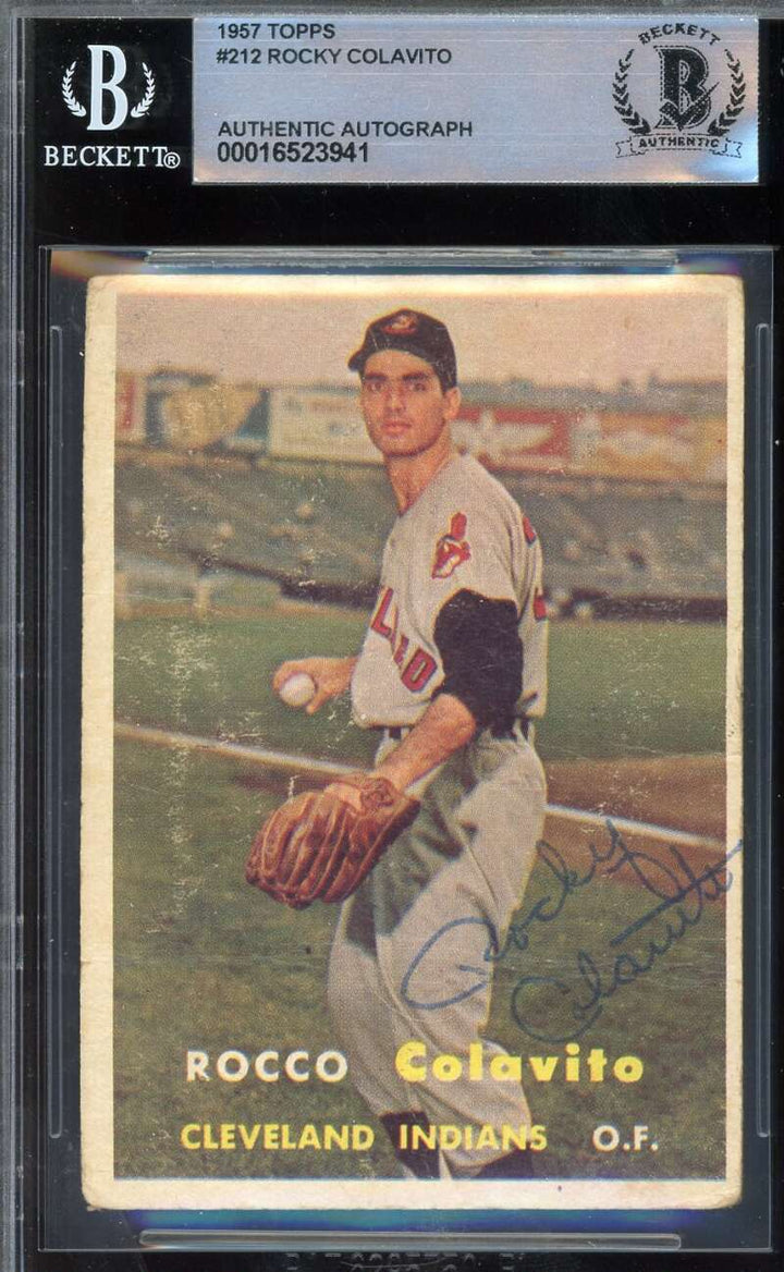 Rocky Colavito Beckett BAS Vintage Signed 1957 Topps Rookie Autograph