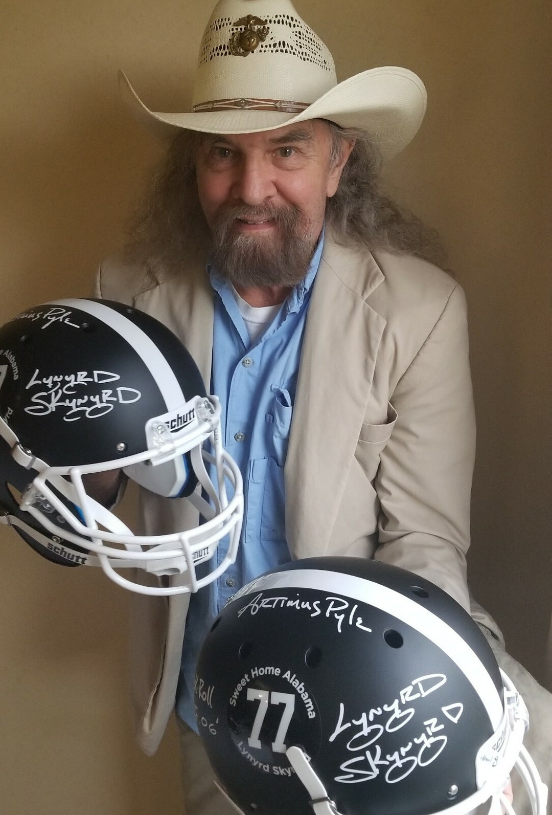 Artimus Pyle signed Alabama BlackMatte FS Rep Helmet dual Lynyrd Skynyrd/HOF-JSA