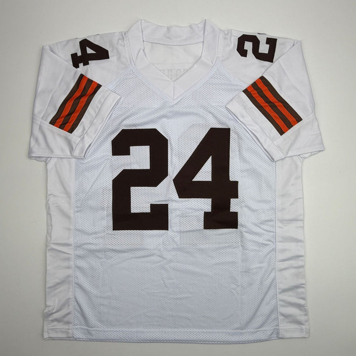Autographed/Signed Nick Chubb Cleveland White Football Jersey Beckett COA