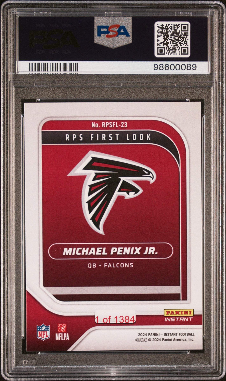 Graded 2024 Panini Instant NFL Michael Penix Jr #RPSFL23 RC Football Card PSA 10