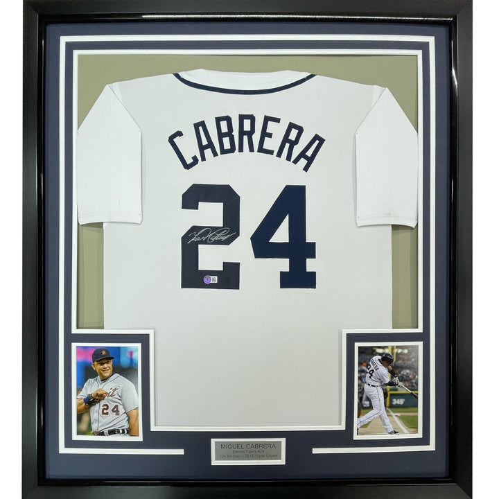 Framed Autographed/Signed Miguel Cabrera 33x42 Detroit White Jersey JSA COA