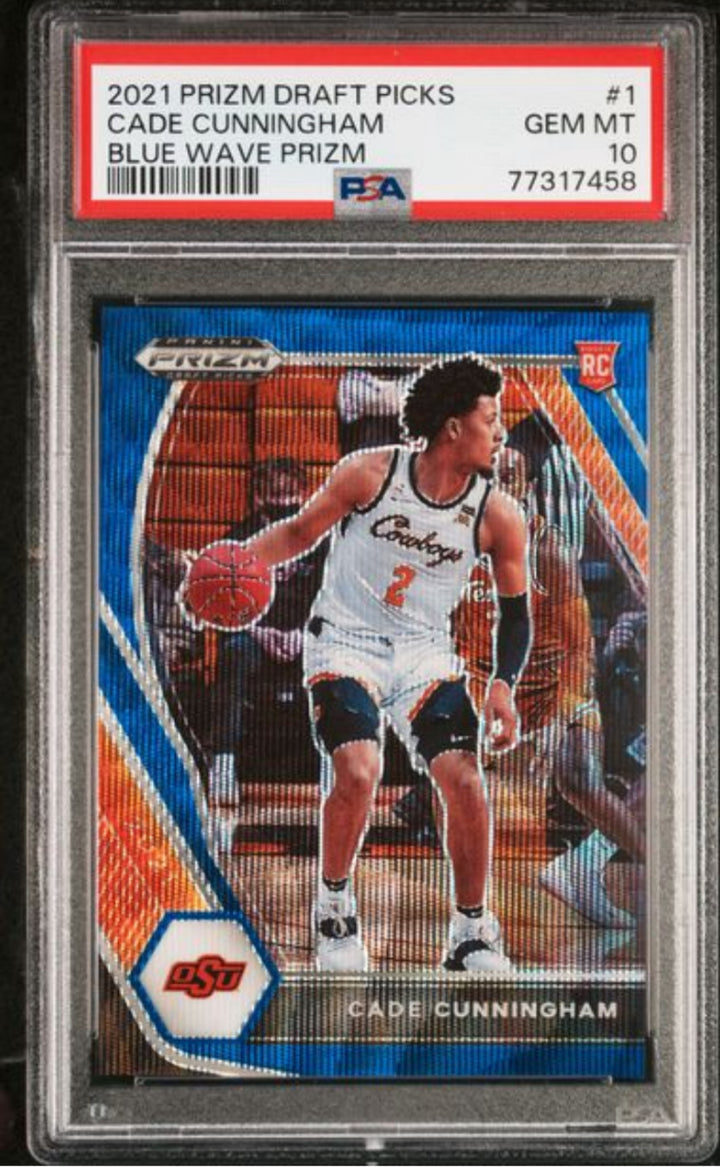 Graded 2021 Panini Prizm DP Cade Cunningham #1 Blue Wave /249 RC Card PSA 10