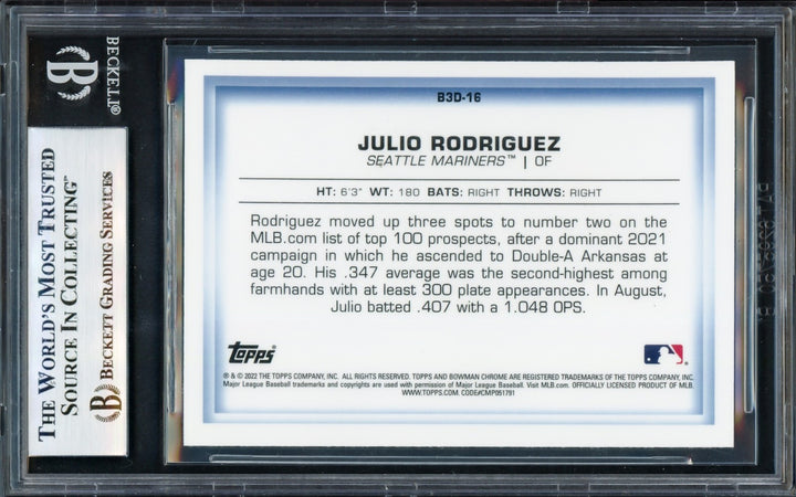 Julio Rodriguez Auto Signed 2022 Bowman Chrome in 3D RC B3D-16 Mariners Beckett