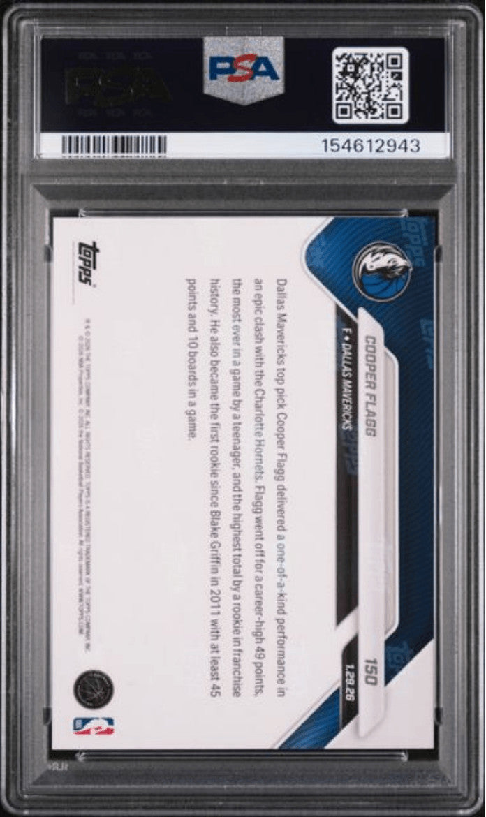 Graded 2025 Topps Now Cooper Flagg #150 Rookie RC Basketball Card PSA 10