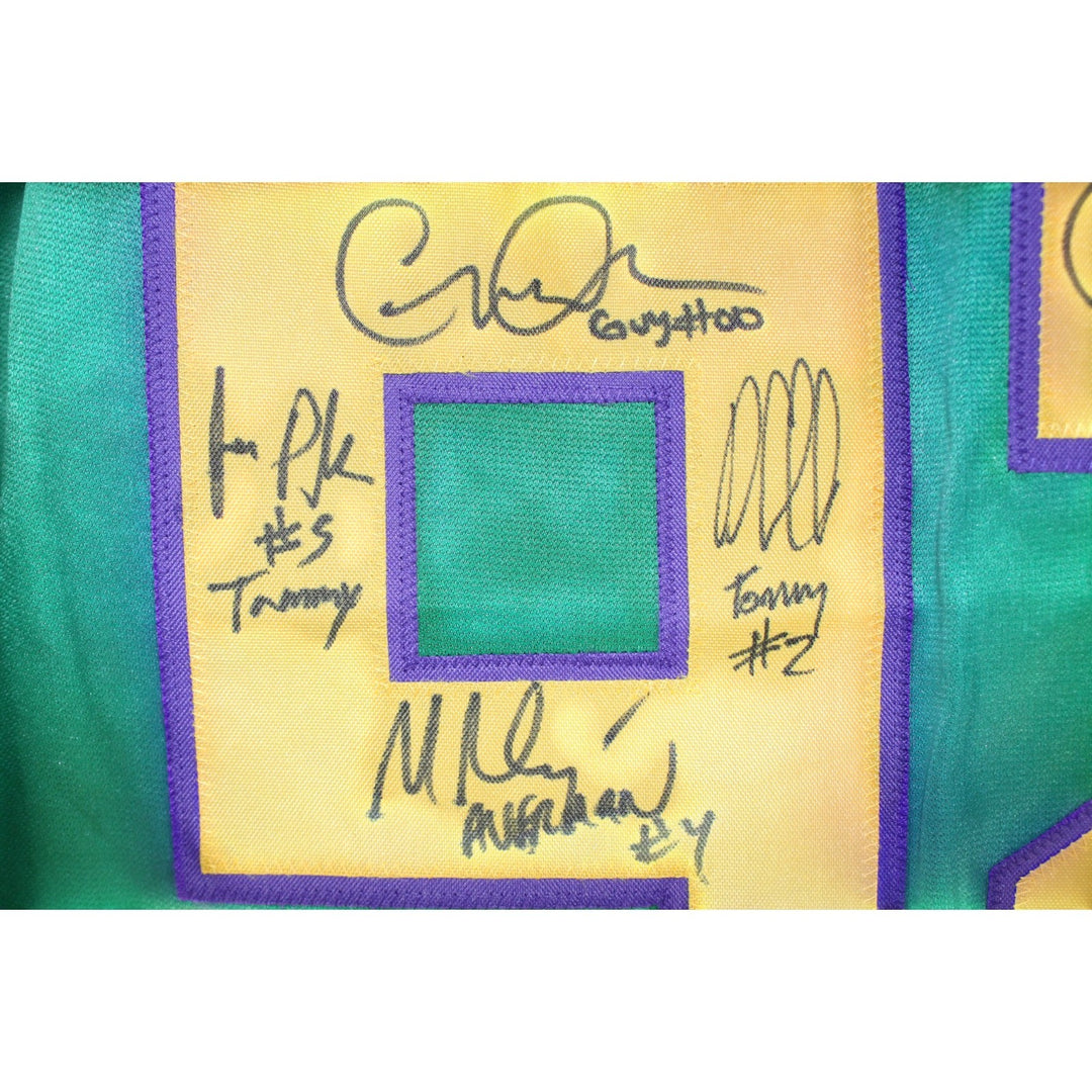 The Mighty Ducks Movie Autographed Green Jersey sz XL 8 Sigs Beckett 52785