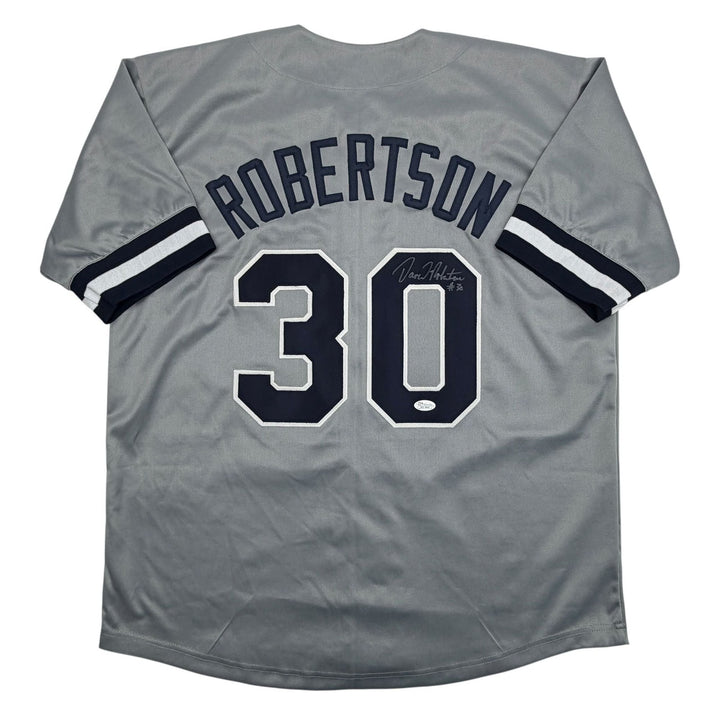 Autographed/Signed David Robertson New York Grey Baseball Jersey JSA COA