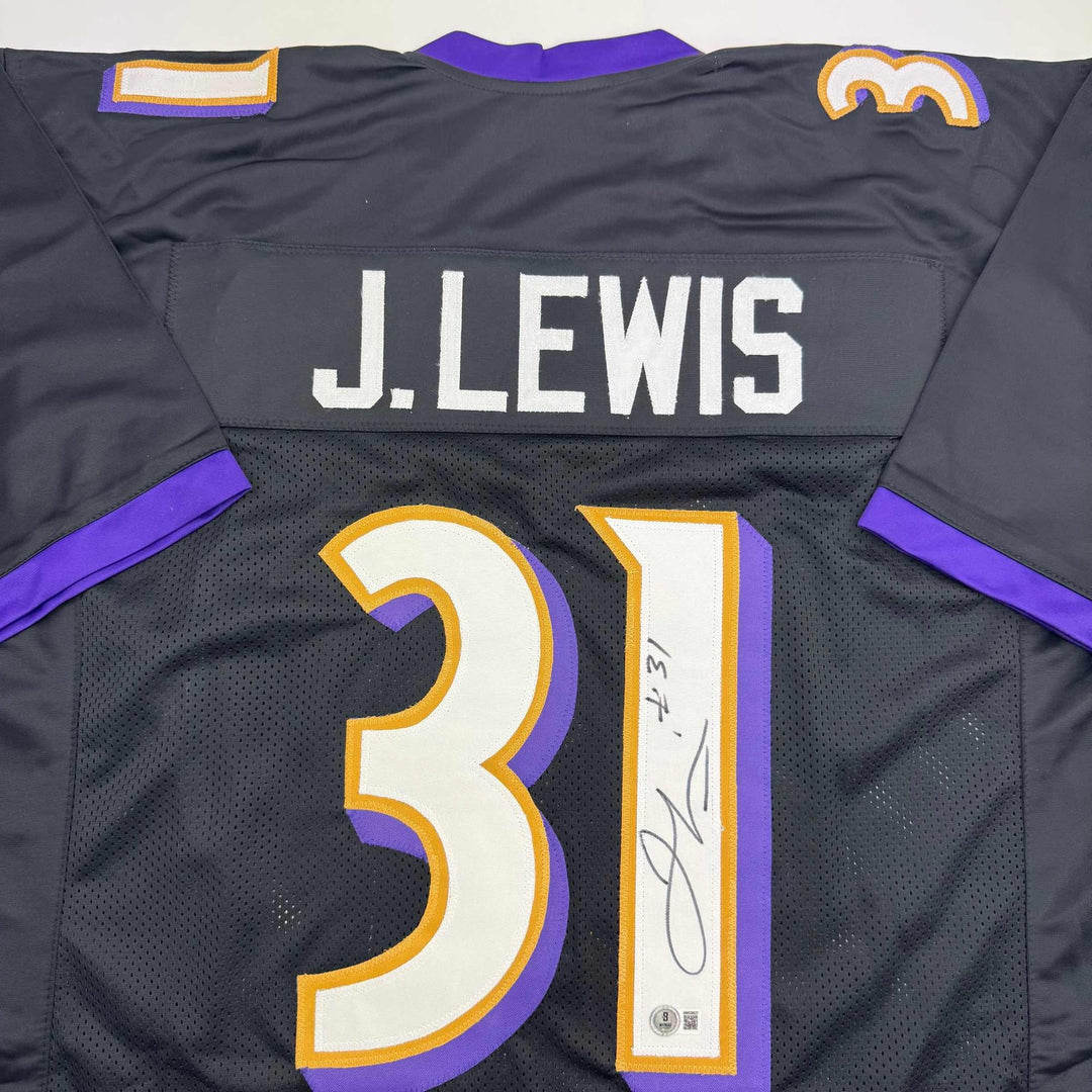 Autographed/Signed Jamal Lewis Baltimore Black Football Jersey Beckett BAS COA