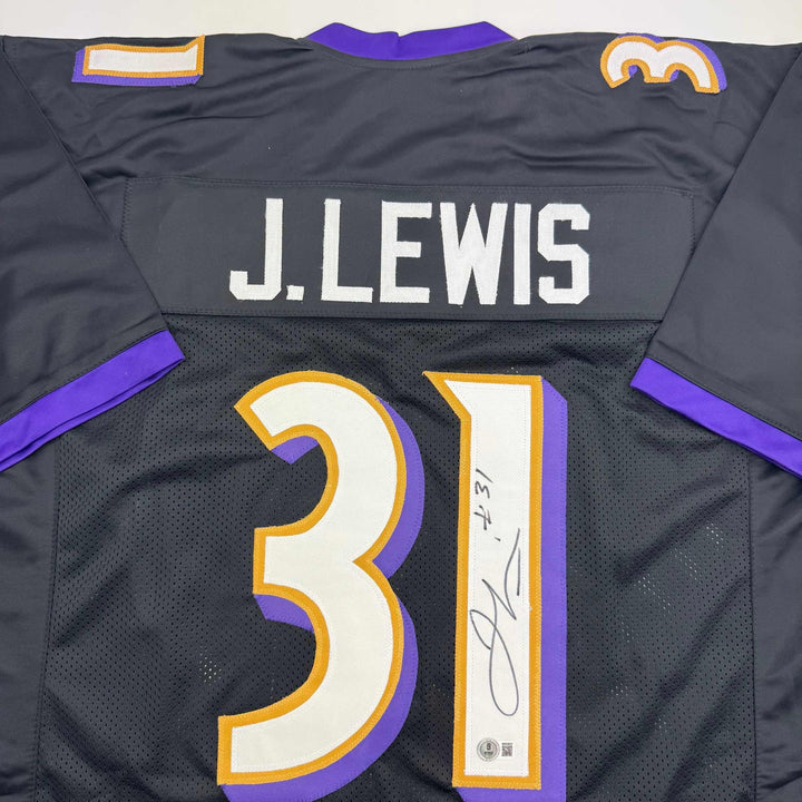 Autographed/Signed Jamal Lewis Baltimore Black Football Jersey Beckett BAS COA