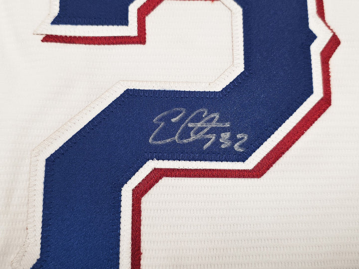 Rangers Evan Carter Signed White Nike Jersey Size XL "23 WS Champs" Beckett Wit