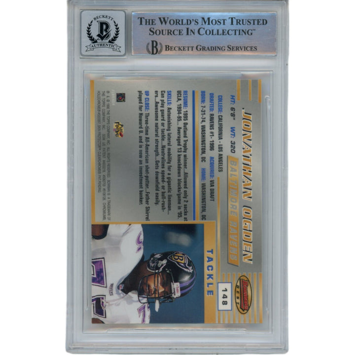 Jonathan Ogden Autographed 1996 Bowman's Best 10 Auto Trading Card Beckett 47707