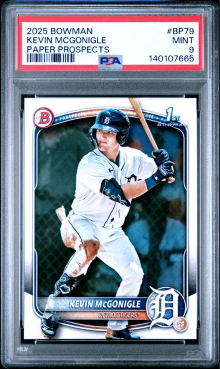 Graded 2025 Bowman Kevin McGonigle #BP79 Paper Prospects RC Baseball Card PSA 9