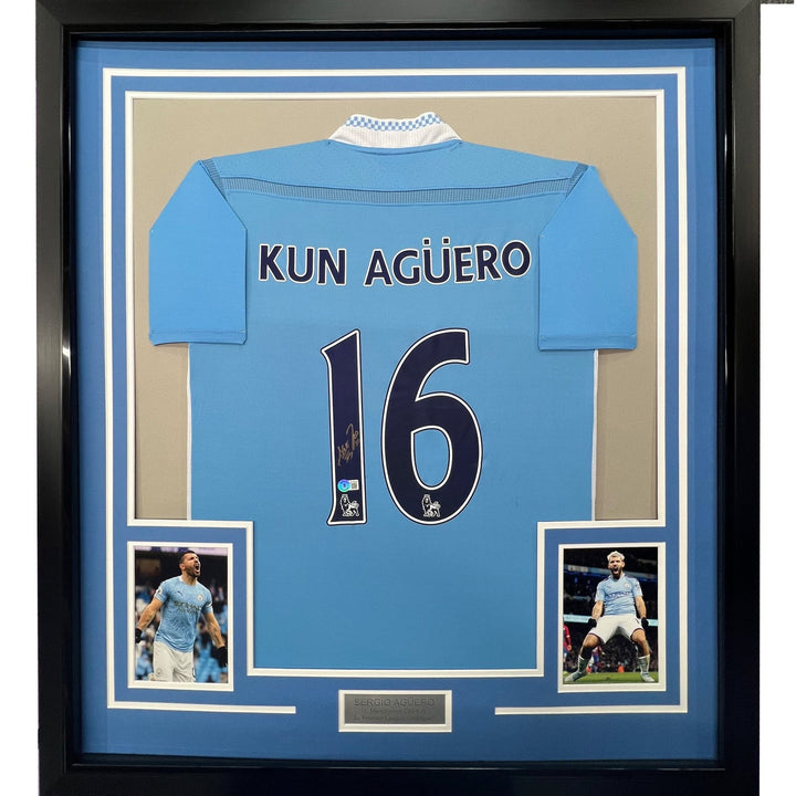Framed Autographed/Signed Sergio Kun Aguero 35x39 Manchester Blue BAS COA