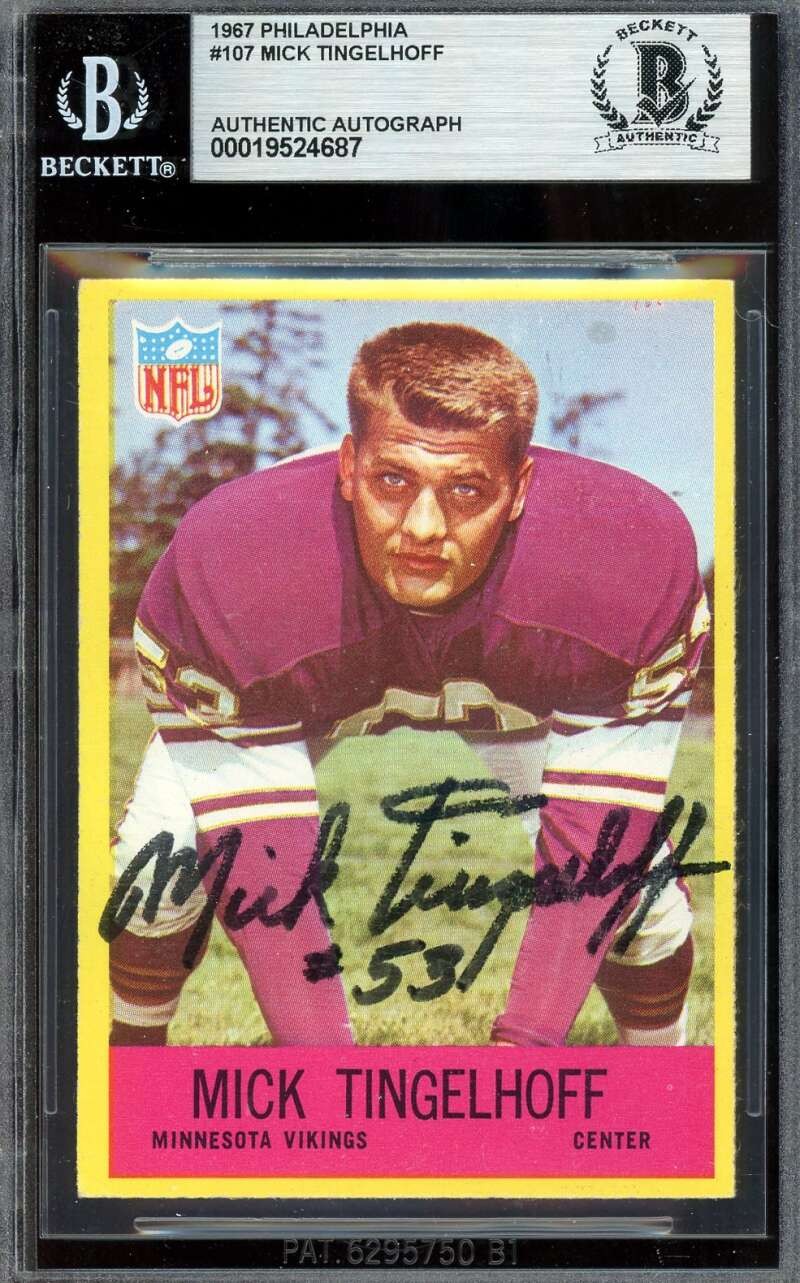 Mick Tingelhoff Beckett BAS Signed 1967 Philadelphia Gum Autograph