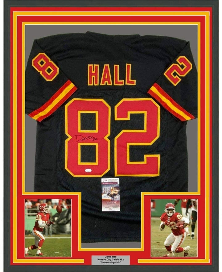 FRAMED Signed DANTE HALL 35x39 Kansas City Black Jersey JSA COA Auto