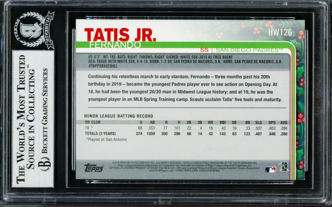 Fernando Tatis Jr. Signed 2019 Topps Holiday RC HW126 San Diego Padres Beckett