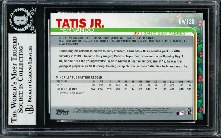 Fernando Tatis Jr. Signed 2019 Topps Holiday RC HW126 San Diego Padres Beckett