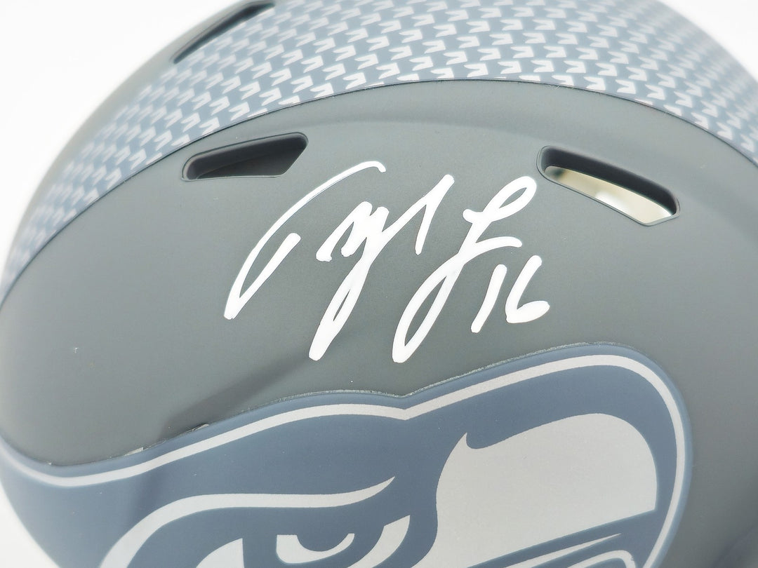 Tyler Lockett Signed Seattle Seahawks Slate Gray Speed Mini Helmet MCS Holo