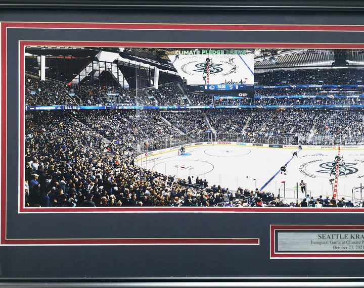 Unsigned Framed 12x36 Panoramic Photo Kraken 'Inaugural Game at Climate Pledge'
