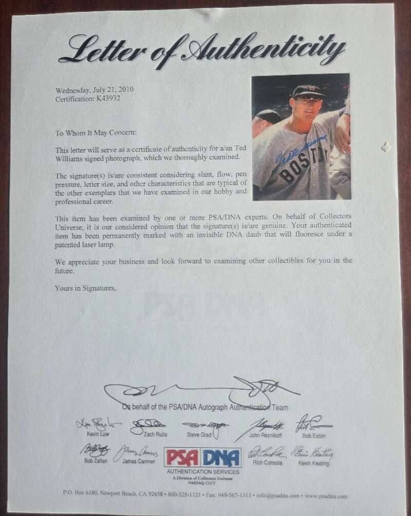 Ted Williams JSA Green Diamond Loa Signed 16x20 Photo Autograph