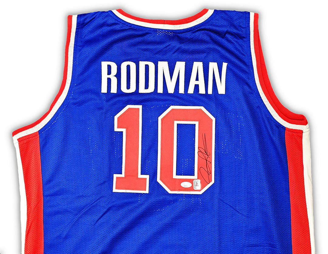 Detroit Pistons Dennis Rodman Autographed Signed Blue Jersey JSA