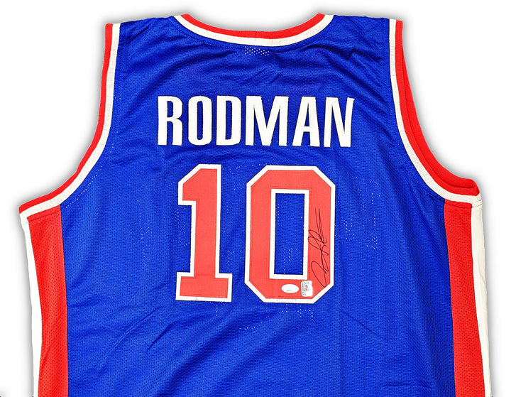Detroit Pistons Dennis Rodman Autographed Signed Blue Jersey JSA
