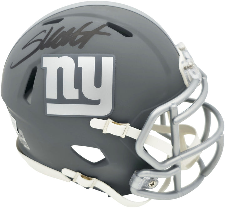 Cam Skattebo Signed Giants Slate Gray Mini Helmet Beckett QR