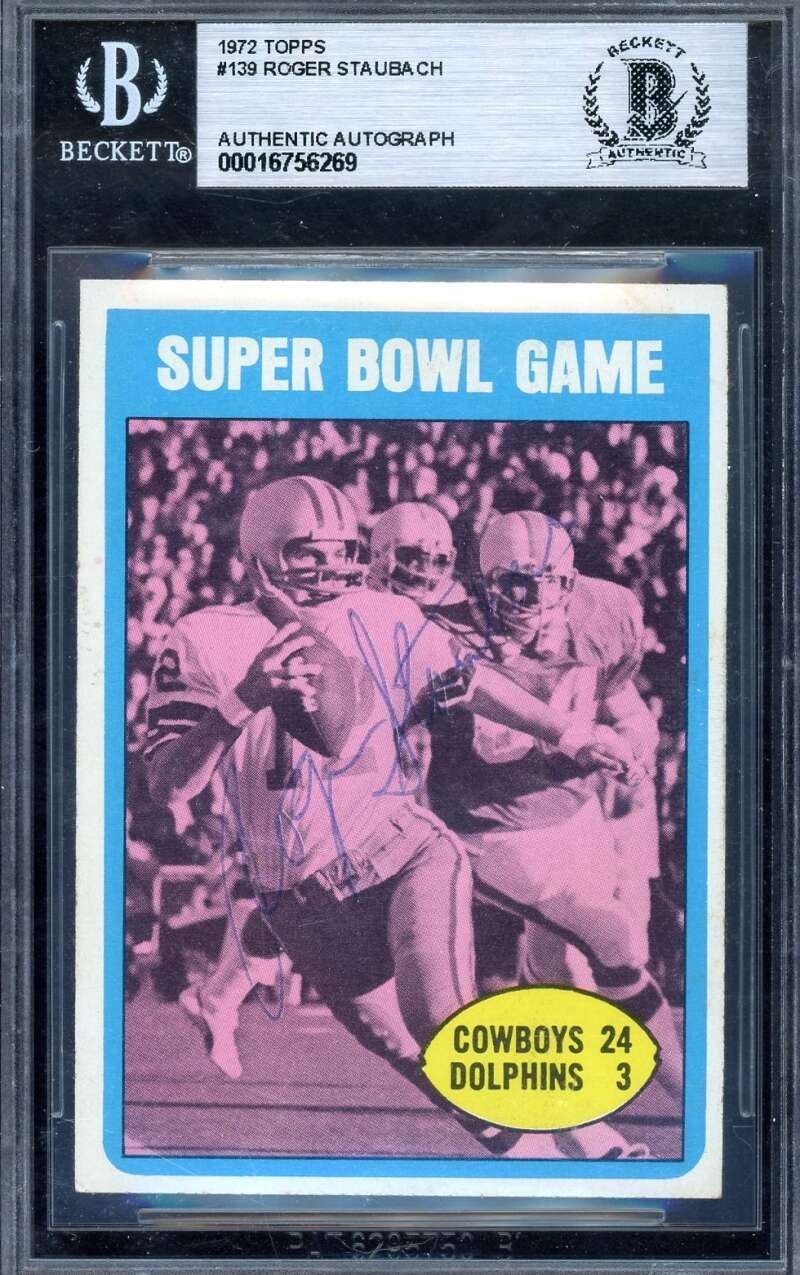 Roger Staubach Beckett BAS Signed 1972 Topps 1971 Super Bowl Rookie Autograph