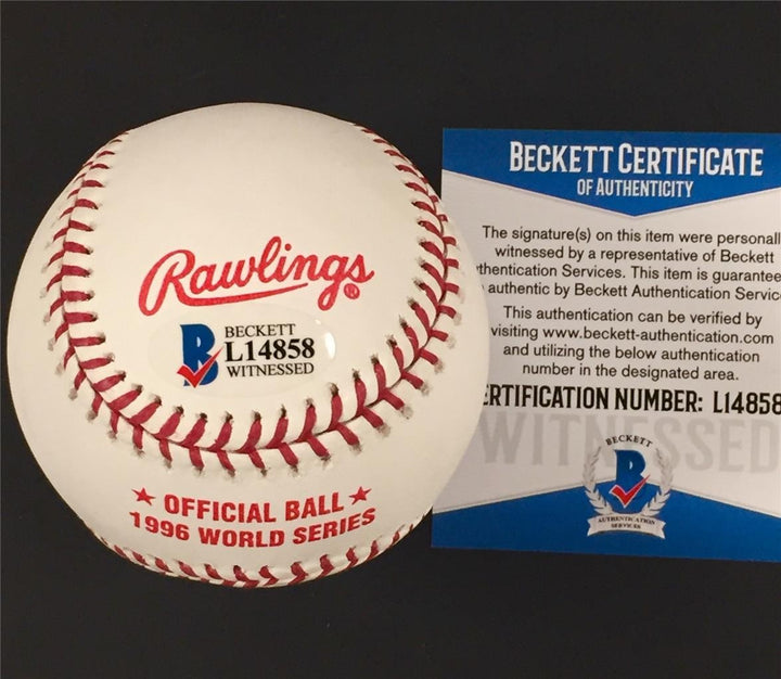 Darryl Strawberry & Dwight Doc Gooden signed 1996 World Series Baseball BAS COA