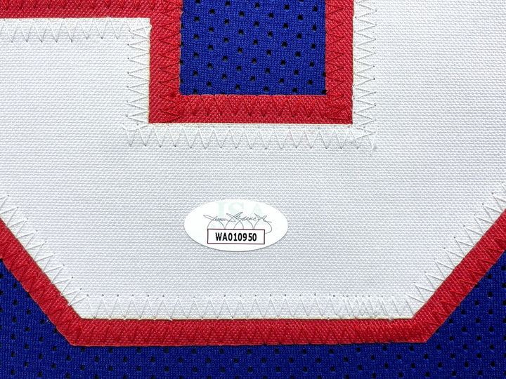 Lawrence Taylor Autographed New York Giants Blue Jersey Framed BAS Signed NY