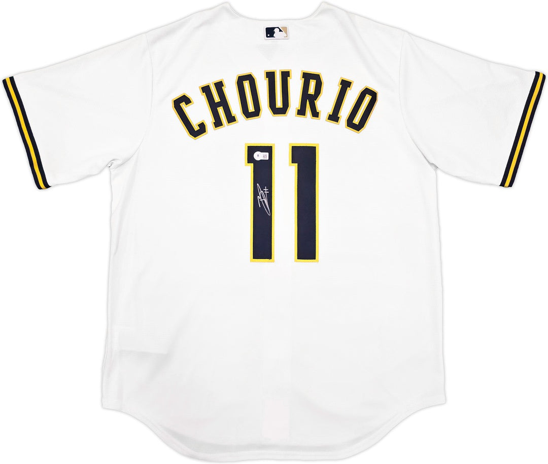 Milwaukee Brewers Jackson Chourio Auto Signed Cream Nike Jersey Size L Beckett