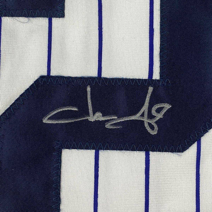 FRAMED Autographed/Signed JASON GIAMBI 33x42 Pinstripe Jersey PSA COA