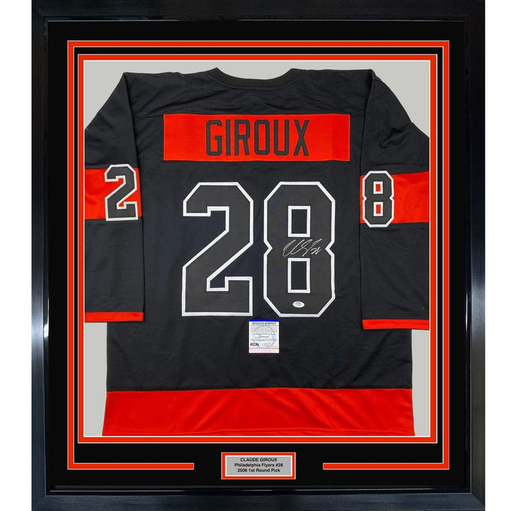 Framed Autographed/Signed Claude Giroux 35x39 Black Jersey PSA/DNA COA